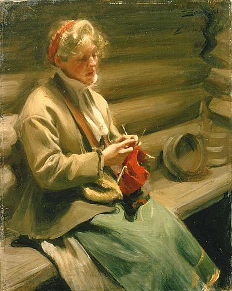 Anders Zorn Dalecarlian Girl Knitting. Cabbage Margit,